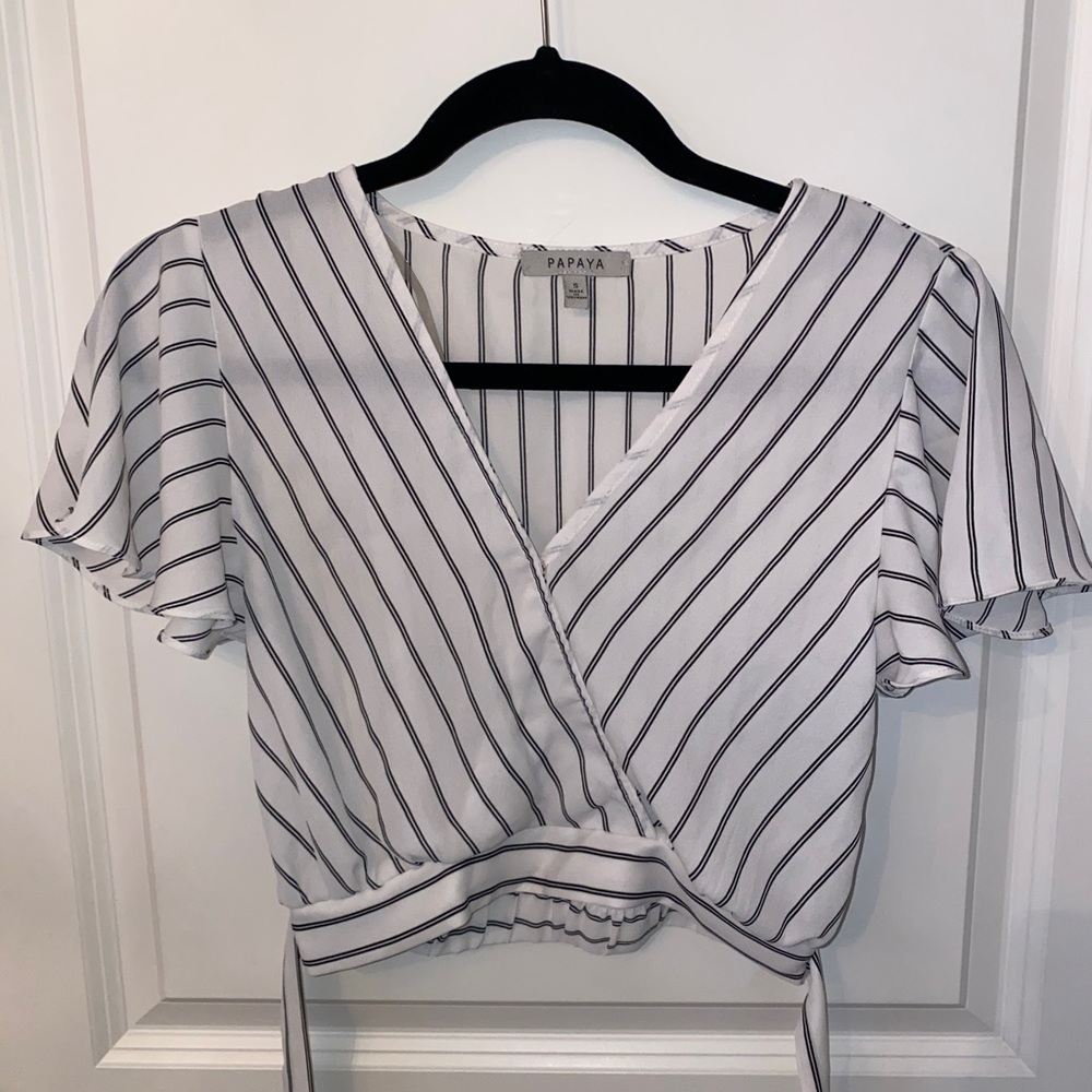 Black and white striped wrap top